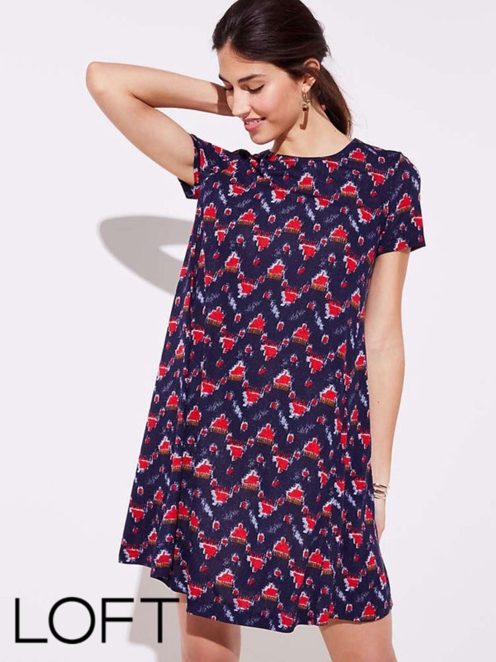 💙♥️ LOFT Navy & Red Geometric Print Shift Dress | Size M